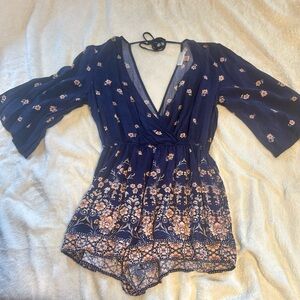 Band of Gypsies Navy and Orange Floral Top